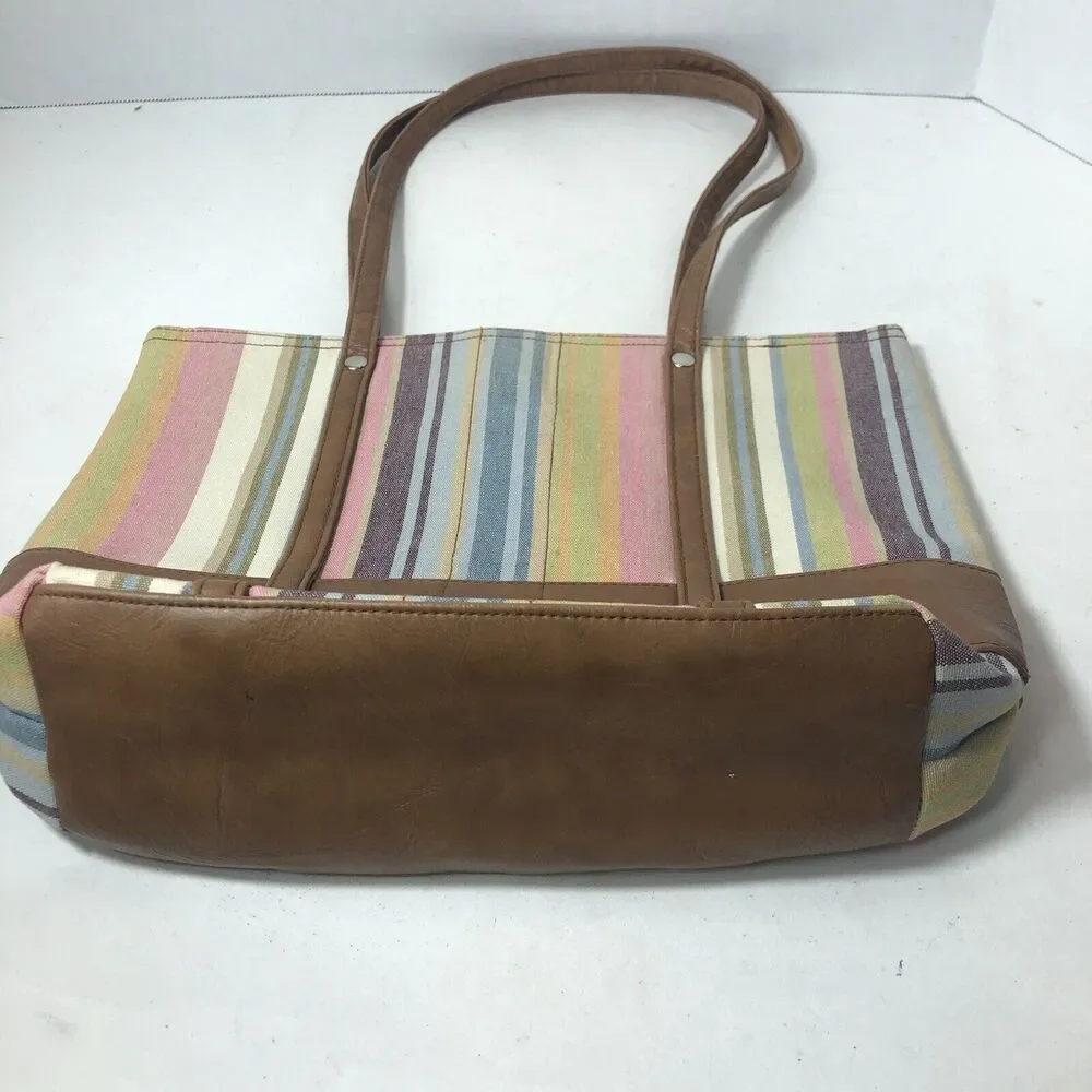 Longaberger Homestead Striped Purse Handbag Tote Bag Pastel Rainbow 12x9x3.5